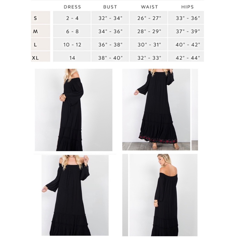 PinkBlush Black Off Shoulder Embroidered Hem Dress - Picture 3 of 7